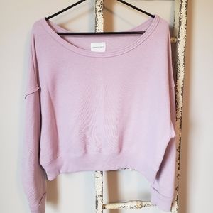 American Eagle Waffle Knit Cropped Sweater with Raw Hem in Dusty Purple, Size XS